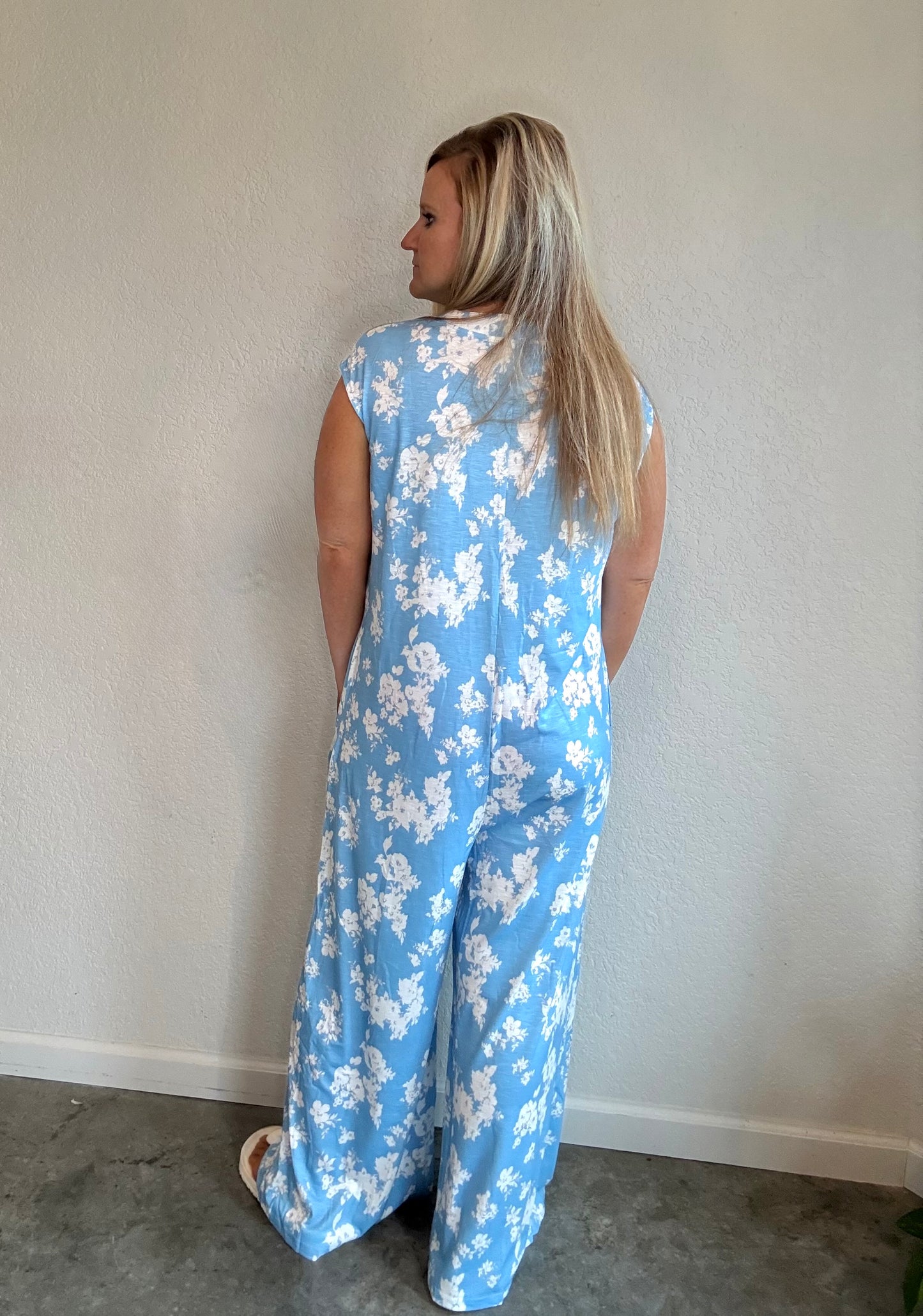 Blue Floral Wide Leg Jumpsuit