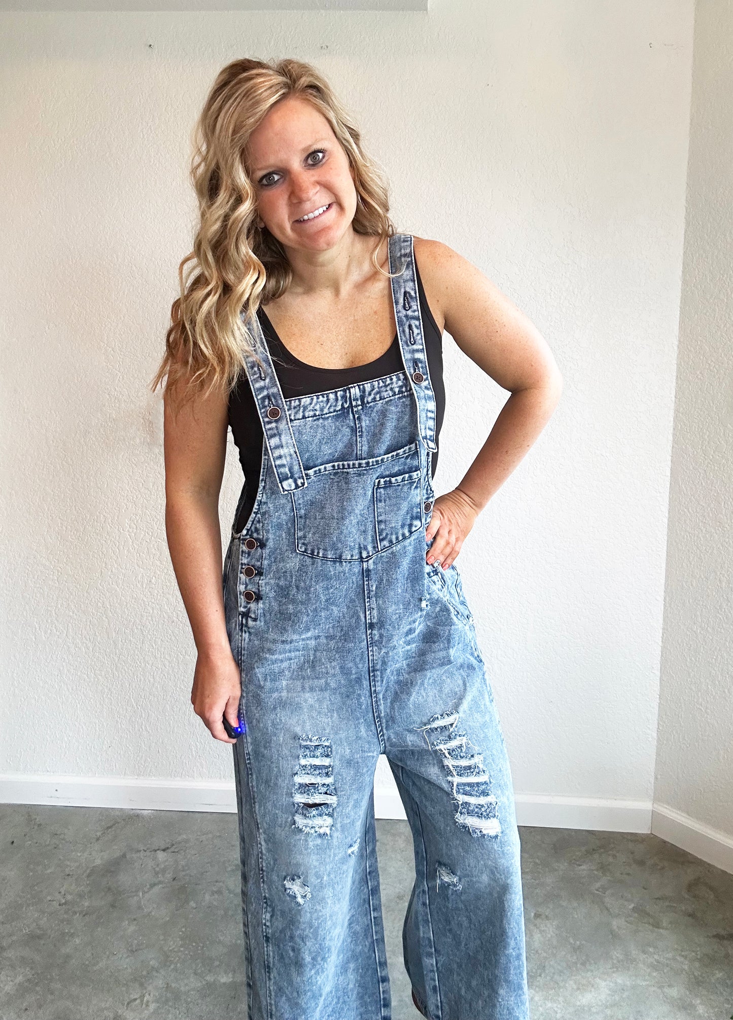 Distressed Denim Bib Overall