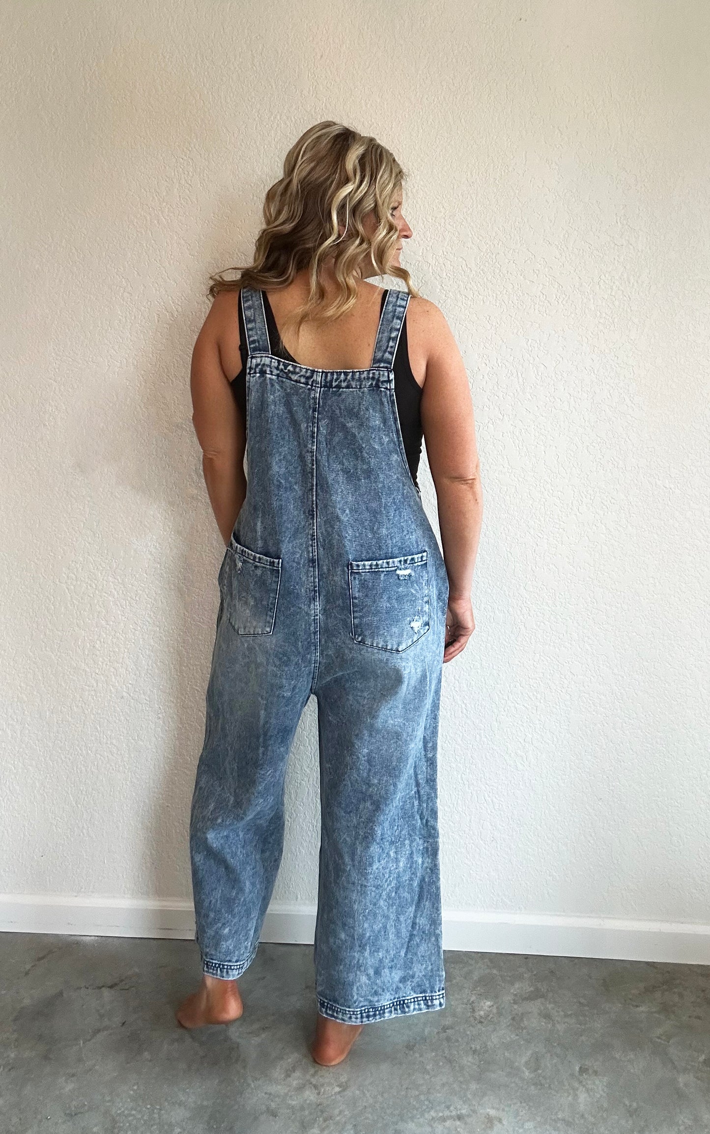 Distressed Denim Bib Overall