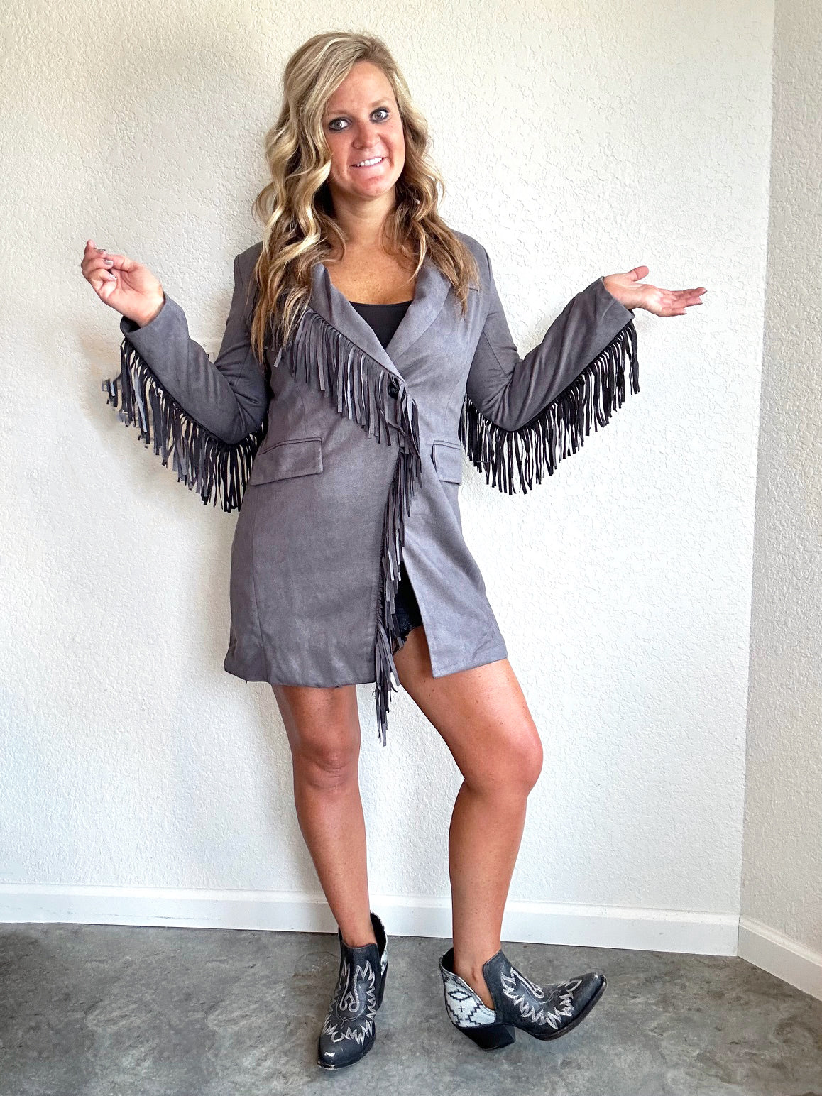 Charcoal Fringe Blazer