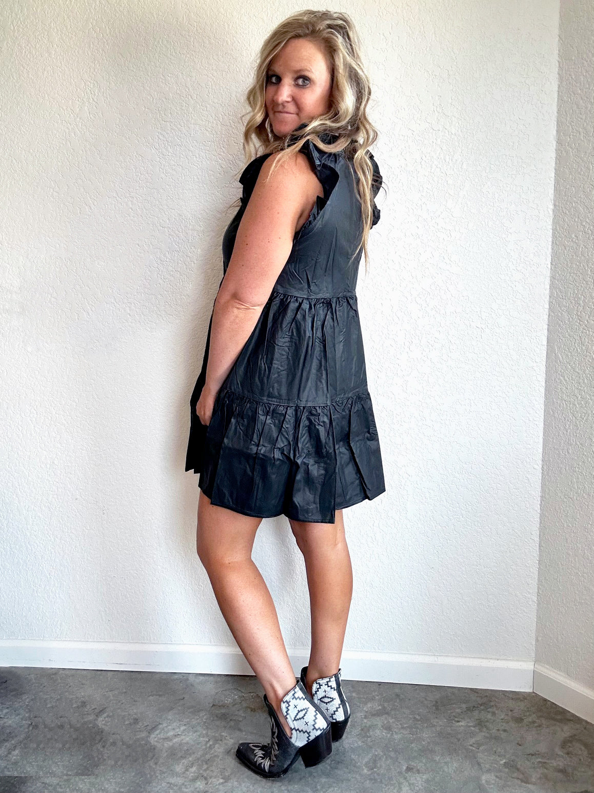 Faux Leather Baby Doll Dress