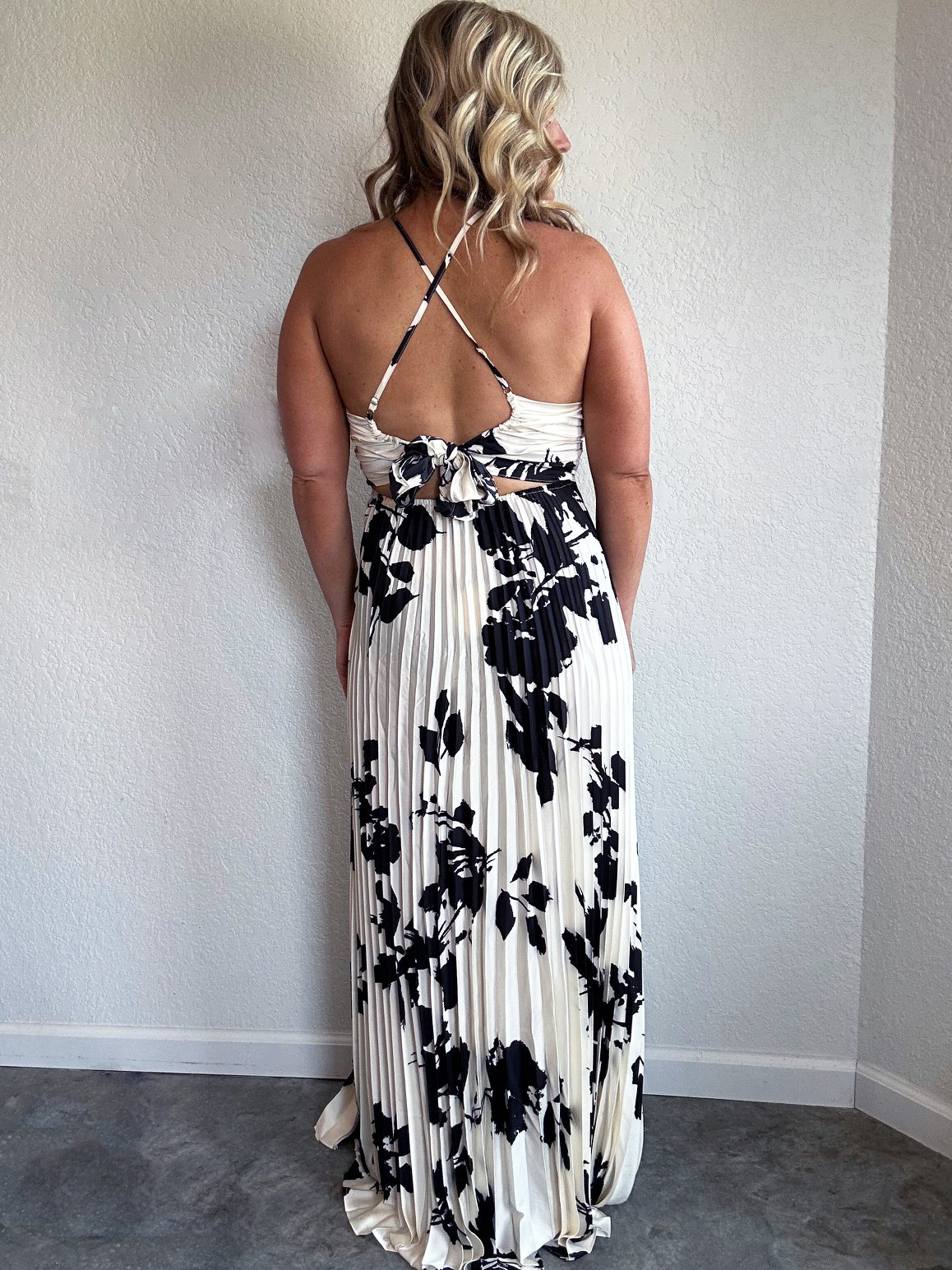 Black and Ivory Pleated Maxi