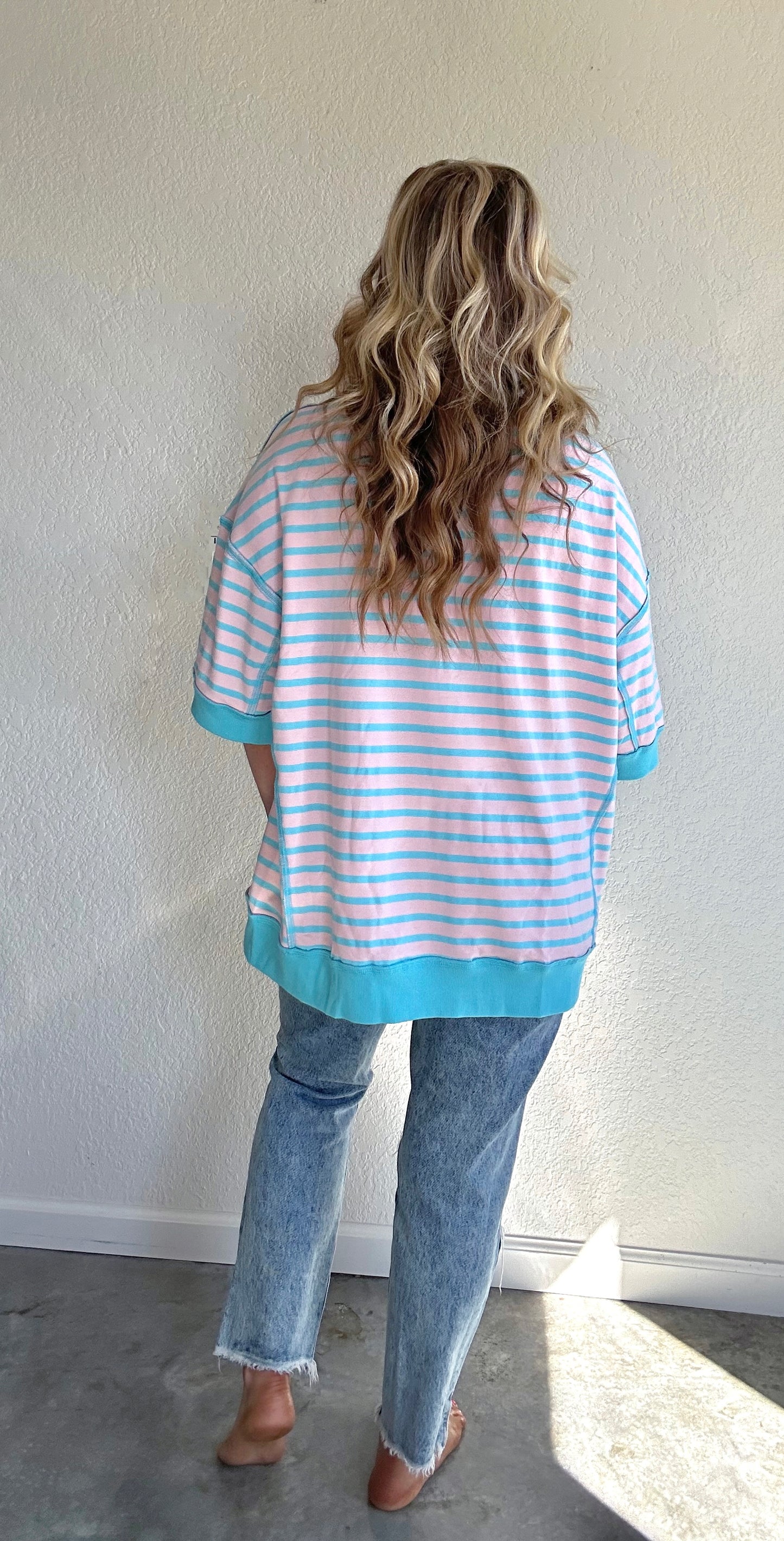 Blue/Pink Oversized Striped Tee