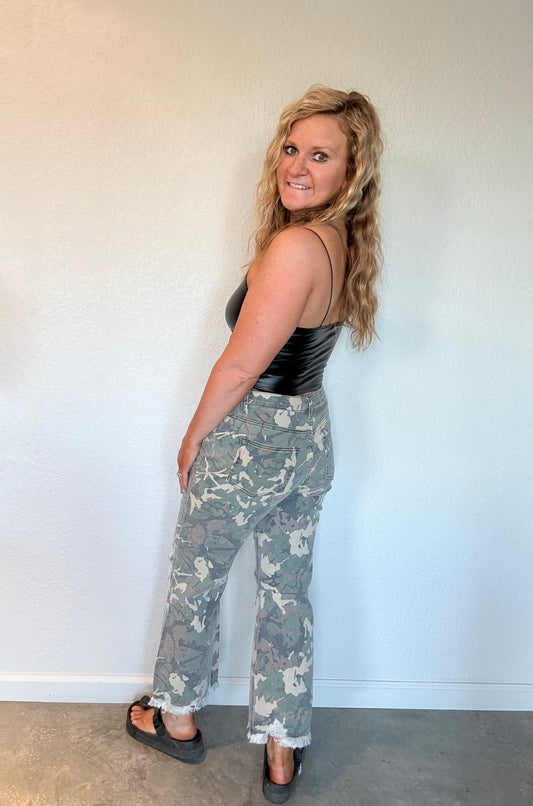 Distressed Denim Camo Pant