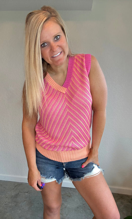 Coral/Pink Chevron Sweater Vest