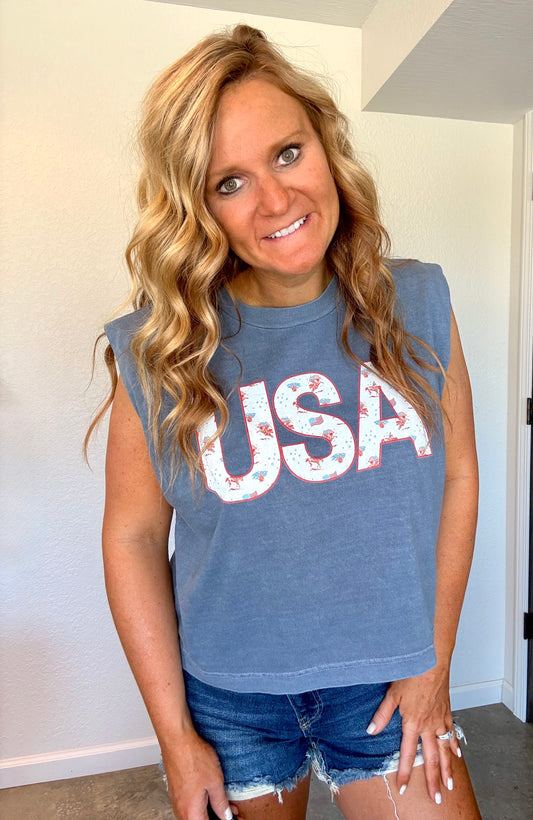 Bronc Rider Faded Navy Tank