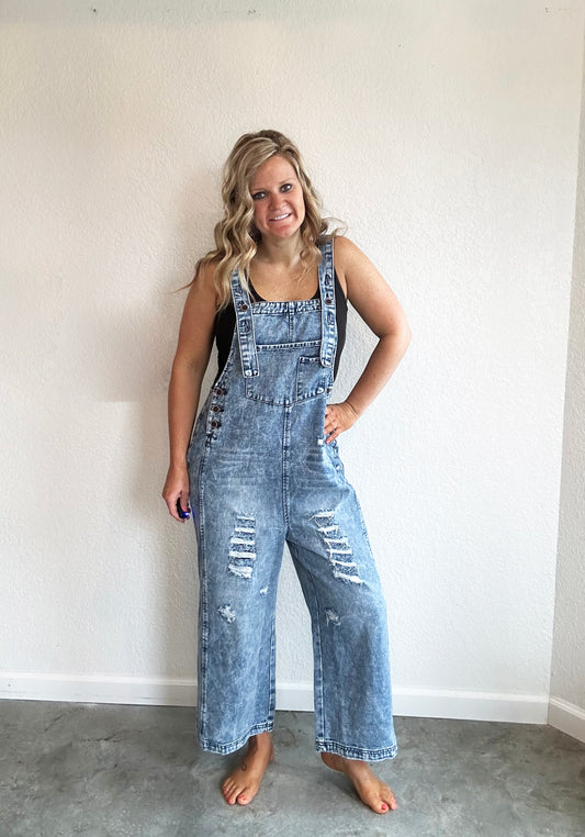 Distressed Denim Bib Overall