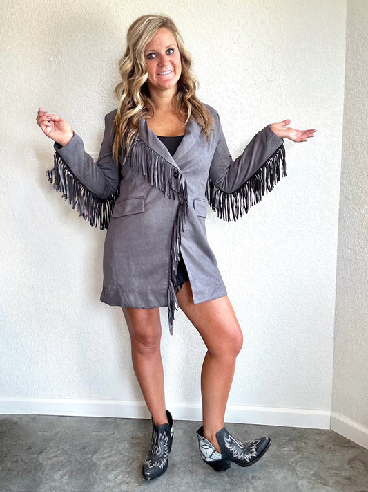 Charcoal Fringe Blazer