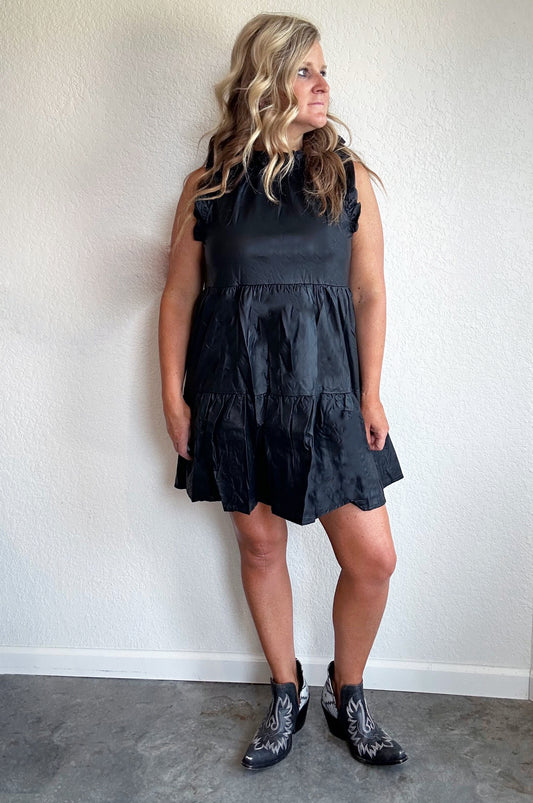 Faux Leather Baby Doll Dress