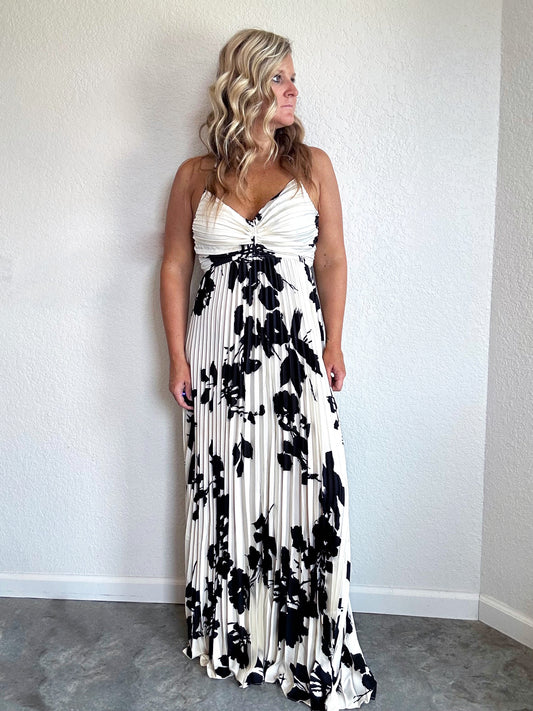 Black and Ivory Pleated Maxi