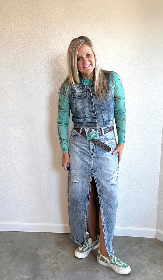 Destroyed Denim Skirt