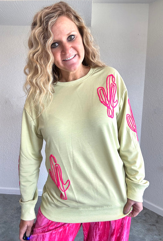 Hot Pink Cactus Crew Neck